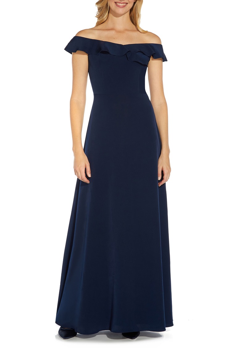 Adrianna Papell Off the Shoulder Evening Gown in Midnight at Nordstrom