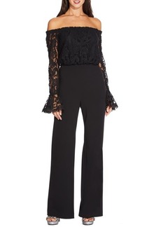 Adrianna Papell Off the Shoulder Lace & Crepe Jumpsuit
