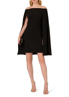 Adrianna Papell Off the Shoulder Long Sleeve Capelet Cocktail Dress