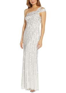 Adrianna Papell One-Shoulder Beaded Gown