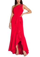 Adrianna Papell One-Shoulder Beaded Ruffled Gown