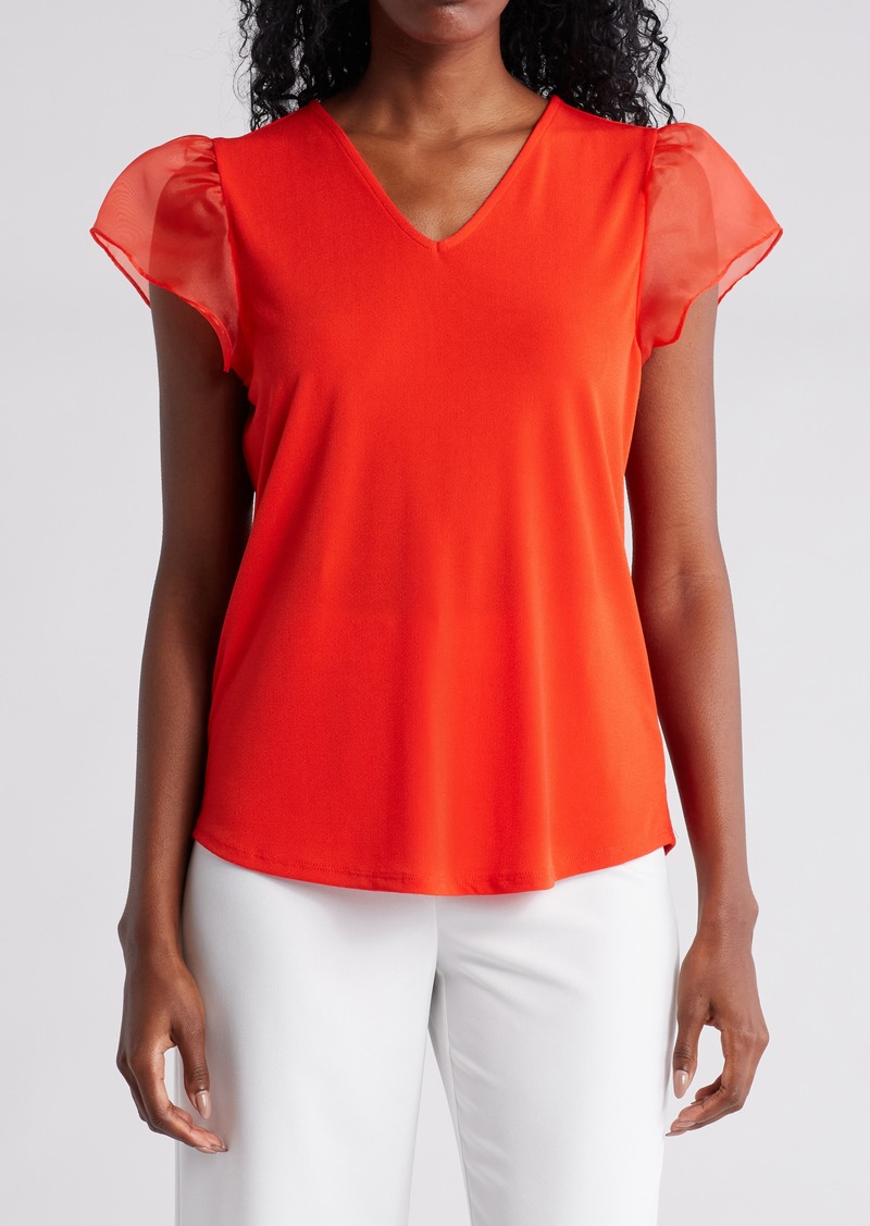 Adrianna Papell Organza Flutter Sleeve Top in Fiery Red at Nordstrom Rack