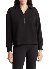 Adrianna Papell Ottoman Rib Zip Front Pullover Top in Black at Nordstrom Rack