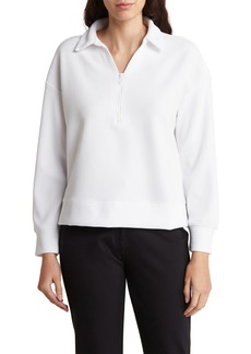 Adrianna Papell Ottoman Rib Zip Front Pullover Top in White at Nordstrom Rack
