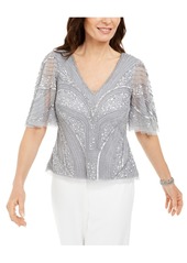 Adrianna Papell Petite Sequined & Beaded Blouse
