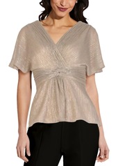 Adrianna Papell V-Neck Knotted Metallic Top