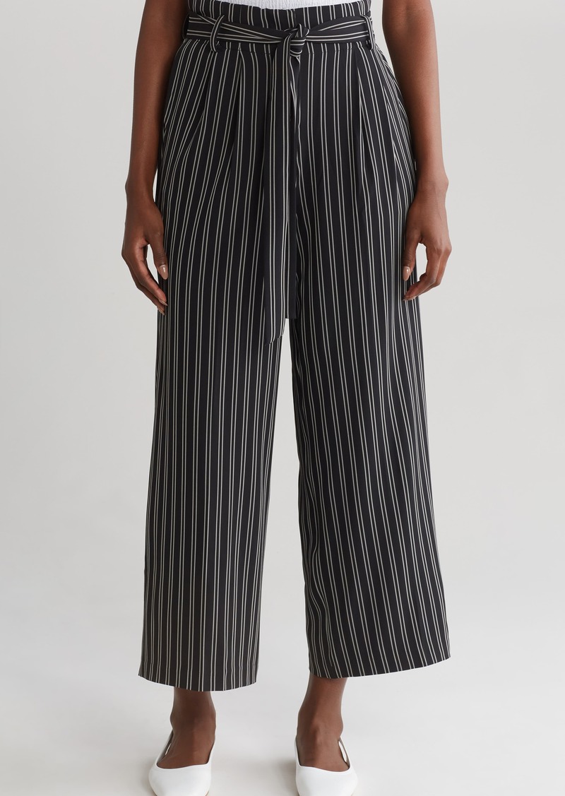 Adrianna Papell Pinstripe Tie Waist Pants in Black/Pebble Relaxed Stripe at Nordstrom Rack