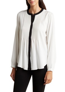 Adrianna Papell Pintuck Long Sleeve Button-Up Shirt in Ivory/Black at Nordstrom Rack