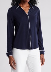 Adrianna Papell Piped Long Sleeve Top in Blue Moon/White at Nordstrom Rack