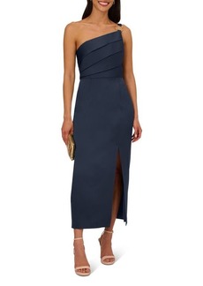 Adrianna Papell Pleat One-Shoulder Crepe Cocktail Dress