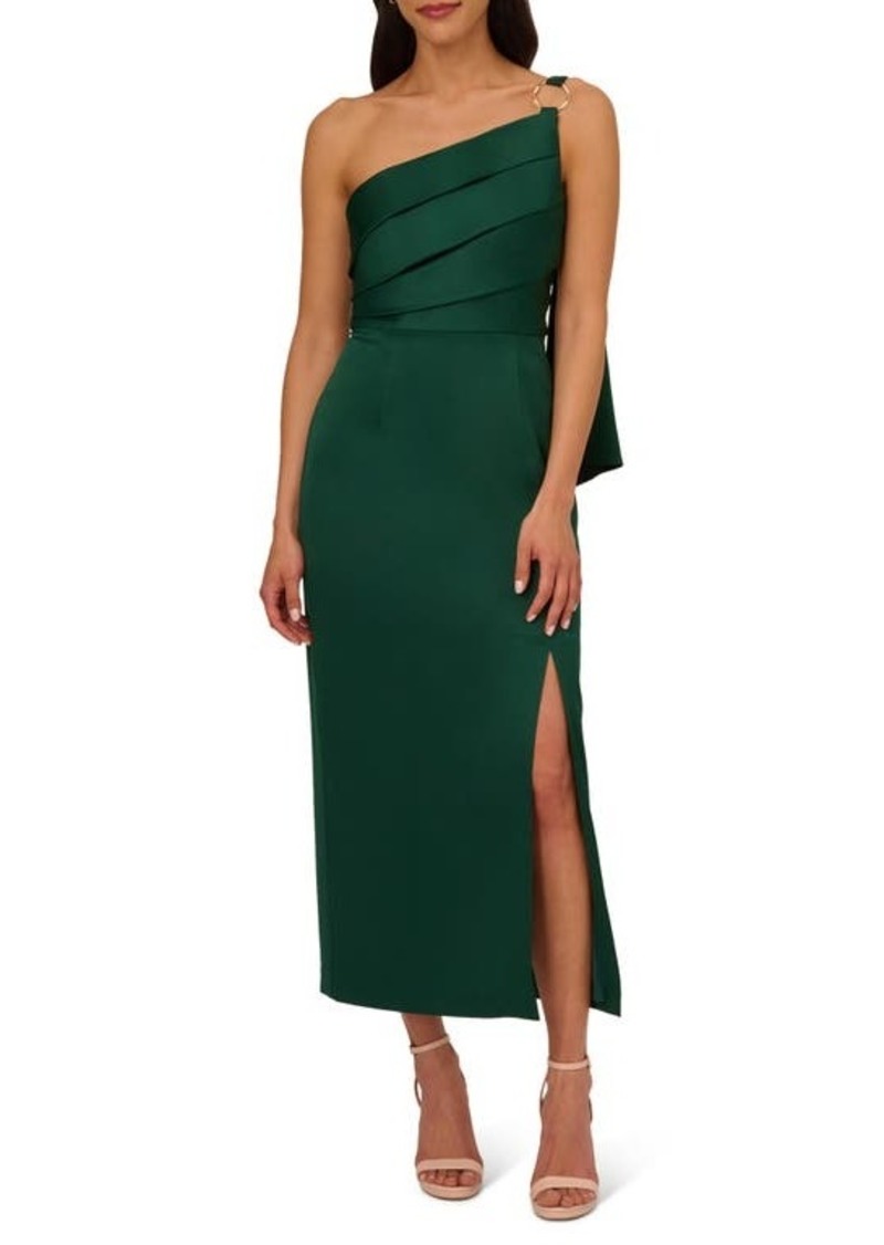 Adrianna Papell Pleat One-Shoulder Crepe Cocktail Dress