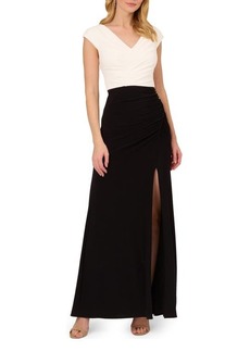Adrianna Papell Pleated Cap Sleeve Gown