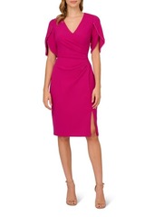 Adrianna Papell Pleated Imitation Pearl Trim Crepe Sheath Dress