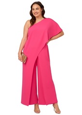 Adrianna Papell Plus Size One Shoulder Draped Wide Leg Jumpsuit - Watermelon