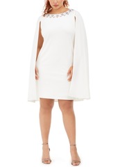 Adrianna Papell Plus Size Rhinestone-Embellished Cape Dress