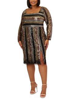 Adrianna Papell Plus Size Sequined Cutout-Back Dress - Black Multi