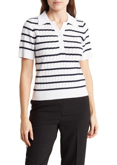 Adrianna Papell Pointelle Short Sleeve Polo Sweater in White/Blue Moon at Nordstrom Rack