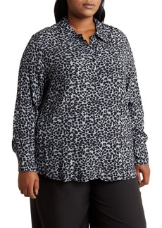 Adrianna Papell Long Sleeve Button-Up Shirt in Grey Mini Animal at Nordstrom Rack