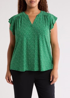 Adrianna Papell Print Flutter Sleeve Top in Kimi Green Tiny Cheetah at Nordstrom Rack