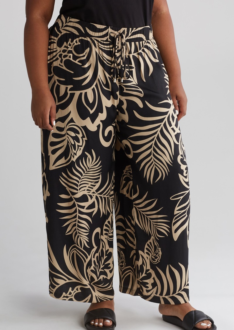 Adrianna Papell Print Wide Leg Drawstring Pants in Black Ornate Floral at Nordstrom Rack