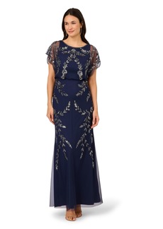 Adrianna Papell Private Label Women's Beaded Flutter Blouson Gown