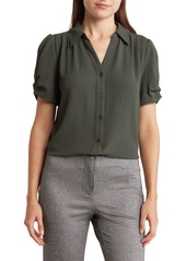 Adrianna Papell Puff Sleeve Button-Up Top in Dusty Olive at Nordstrom Rack