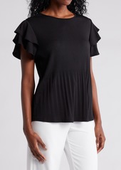 Adrianna Papell Rib Flutter Sleeve Top in Black at Nordstrom Rack