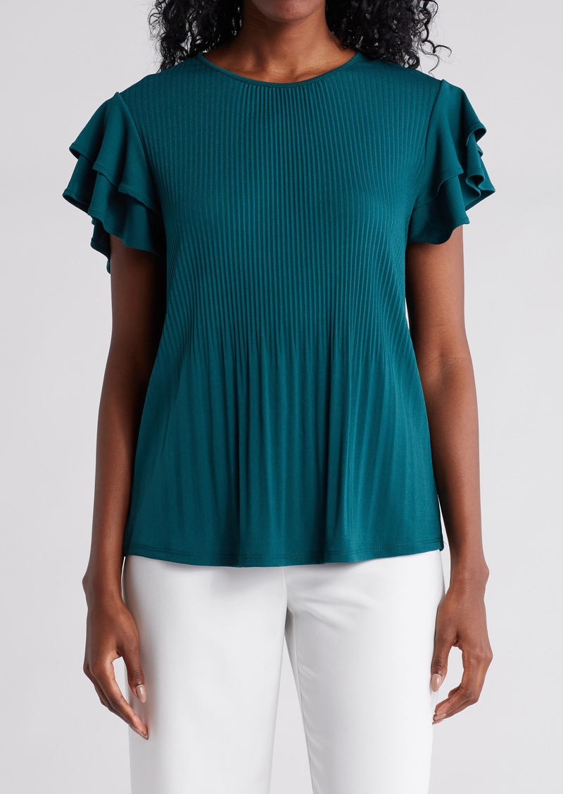 Adrianna Papell Rib Flutter Sleeve Top in Evergreen at Nordstrom Rack
