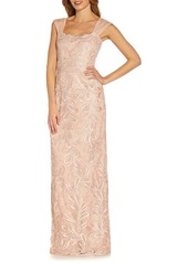 Adrianna Papell Ribbon Embroidered Column Evening Gown