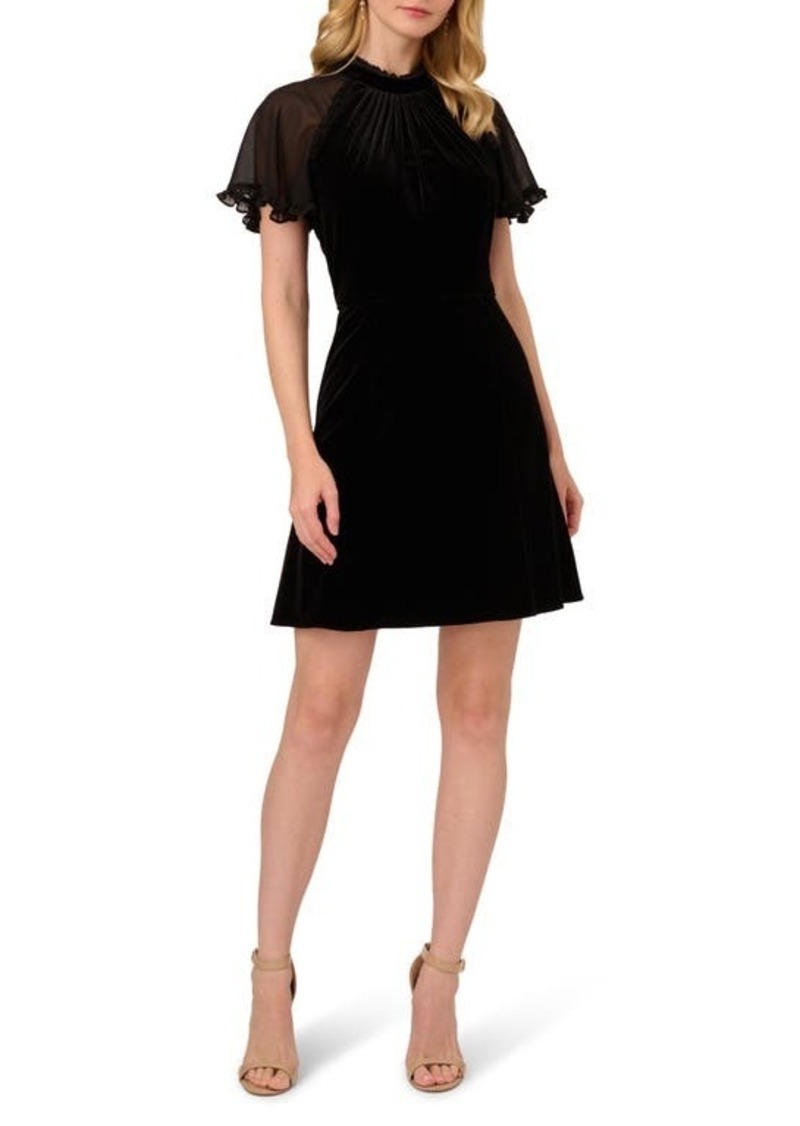 Ruffle Chiffon Sleeve Velvet Sheath Dress 30 Off