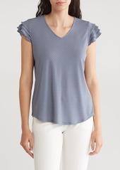 Adrianna Papell Ruffle Sleeve V-Neck Top in Cocoa/Ivory Triple Stripe at Nordstrom Rack