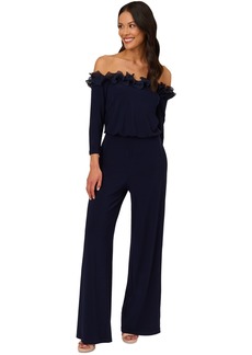 Adrianna Papell Ruffled Off-The-Shoulder Jumpsuit - Navy