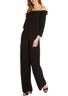 Adrianna Papell Ruffled Off-The-Shoulder Jumpsuit - Black