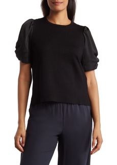 Adrianna Papell Satin Short Sleeve Sweater in Black at Nordstrom Rack