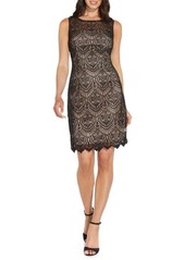 Adrianna Papell Scallop Guipure Lace Sheath Dress in Black/Bisque at Nordstrom