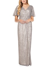 Adrianna Papell Sequin Draped Gown