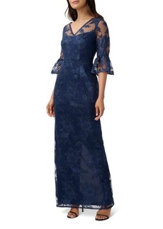 Adrianna Papell Sequin Floral Embroidered Gown