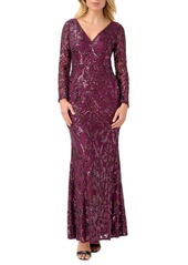 Adrianna Papell Sequin Mesh Long Sleeve Trumpet Gown