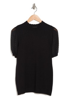 Adrianna Papell Short Puff Sleeve Sweater Top in Black at Nordstrom Rack