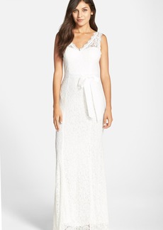 Adrianna Papell Sleeveless Lace Overlay Illusion Gown in Ivory at Nordstrom