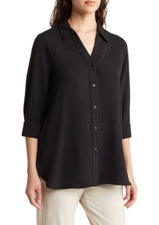 Adrianna Papell Solid Long Sleeve Button-Up Shirt in Black at Nordstrom Rack