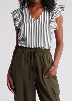 Adrianna Papell Stripe Flutter Sleeve Top in Ivory Green Statement Stripe at Nordstrom Rack