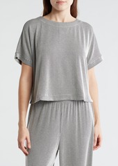 Adrianna Papell Stripe Rib Button Back T-Shirt in Black Ivory Micro Stripe at Nordstrom Rack