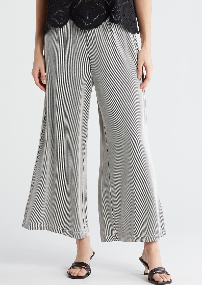 Adrianna Papell Stripe Wide Leg Pull-On Pants in Black Ivory Micro Stripe at Nordstrom Rack