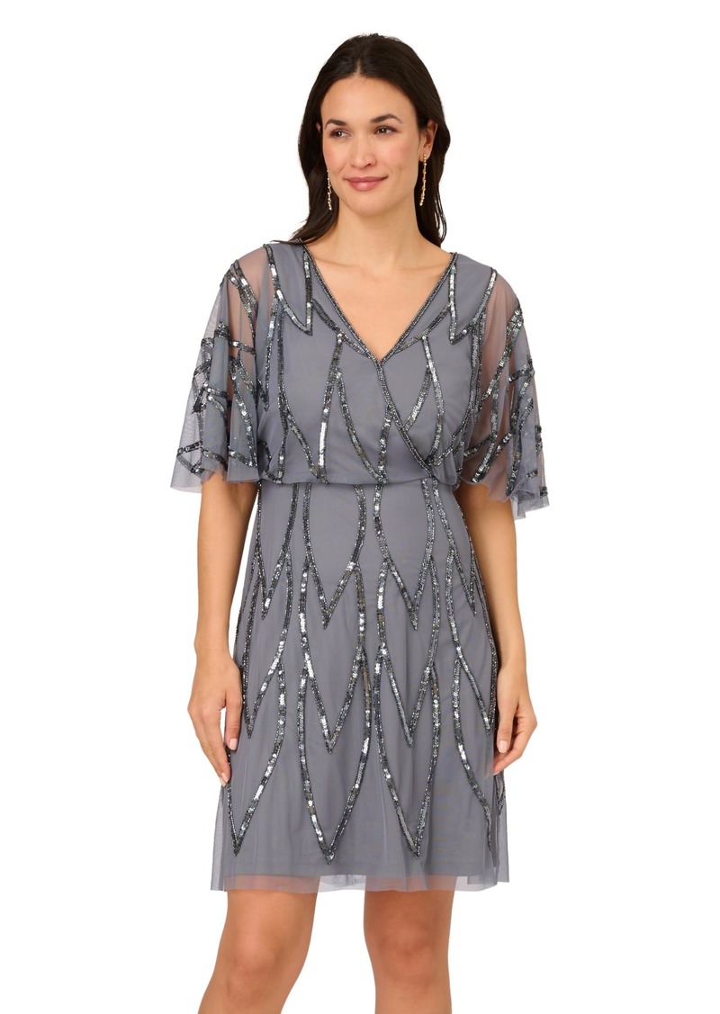 Adrianna Papell Studio Women's Bead Mesh Wrap Dress