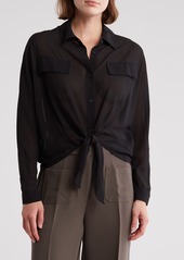 Adrianna Papell Tie Front Button-Up Shirt in Black at Nordstrom Rack