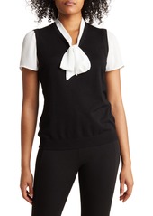 Adrianna Papell Tie Neck Colorblock Sweater Vest Top in Black/Ivory at Nordstrom Rack