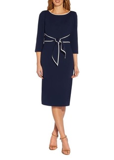 Adrianna Papell Tipped Three-Quarter Sleeve Crepe Dress