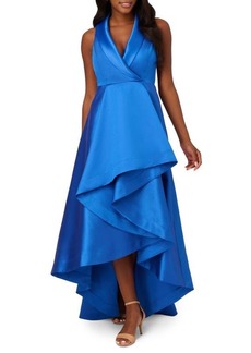Adrianna Papell Tuxedo High-Low Satin Gown