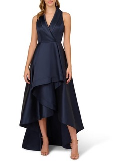 Adrianna Papell Tuxedo High-Low Satin Gown